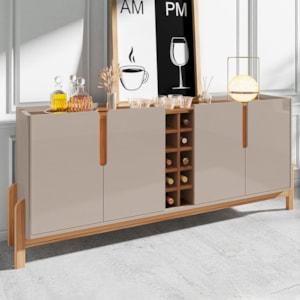 Buffet Aparador Lizz 190cm 4 Portas com Adega Off White/Cedro - Casa D