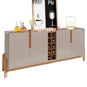 Buffet Aparador Lizz 190cm 4 Portas com Adega Off White/Cedro - Casa D