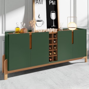 Buffet Aparador Lizz 190cm 4 Portas com Adega Verde Oliva/Cedro - Casa D