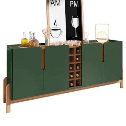 Buffet Aparador Lizz 190cm 4 Portas com Adega Verde Oliva/Cedro - Casa D