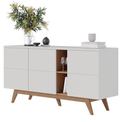 Buffet Aparador Noronha 3 Portas Off White Matte/Freijó - Colibri