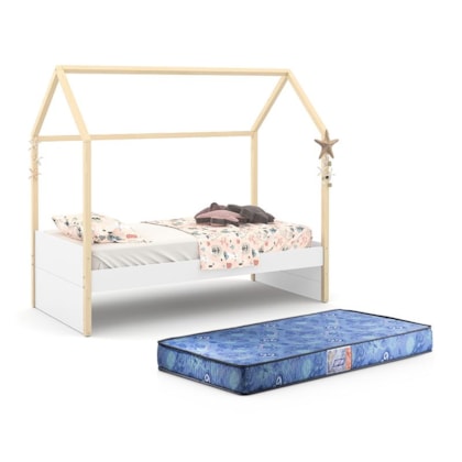 Cama Infantil Kids Liv Branco Soft/Natural com Colchão Supreme D20 - Matic Móveis 