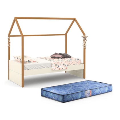 Cama Infantil Kids Liv Off White/Freijó com Colchão Supreme D20 - Matic Móveis