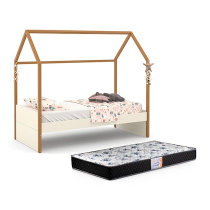 Cama Infantil Kids Liv Off White/Freijó com Colchão Supreme D33 - Matic Móveis