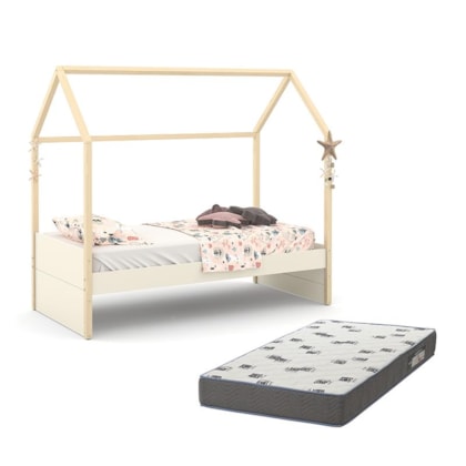 Cama Infantil Kids Liv Off White/Natural com Colchão Light D33 - Matic Móveis 