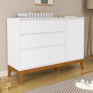 Cômoda Infantil Nature Clean com Porta e 3 Gavetas Branco Soft/Eco Wood - Matic Móveis  