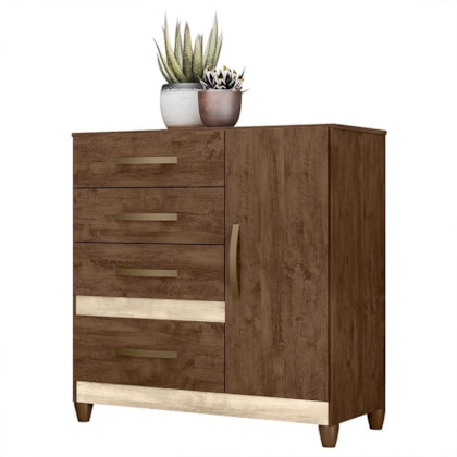 Cômoda Sapateira Vênus 1 Porta e 4 Gavetas Castanho Wood/Avelã com Pés - Moval