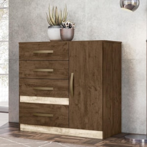 Cômoda Sapateira Vênus 1 Porta e 4 Gavetas Castanho Wood/Avelã - Moval