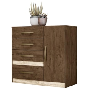 Cômoda Sapateira Vênus 1 Porta e 4 Gavetas Castanho Wood/Avelã - Moval