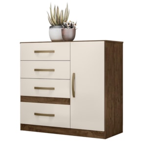 Cômoda Sapateira Vênus 1 Porta e 4 Gavetas Castanho Wood/Off White - Moval