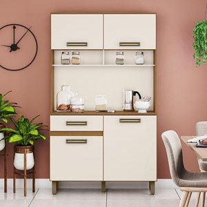 Cozinha Compacta 4 Portas e 1 Gaveta B109 Nature/Off White - Móveis Briz 