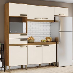 Cozinha Compacta 7 Portas e 2 Gavetas B107 Nature/Off White - Móveis Briz 