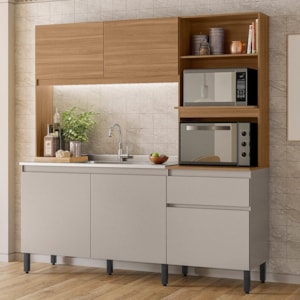 Cozinha Compacta Amaranto 5 Portas e 1 Gaveta Amêndola Touch/Nude Prime TX - Demóbile