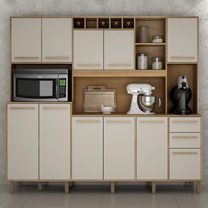 Cozinha Compacta Petra 11 Portas e 2 Gavetas Cinamomo/Off White - Valdemóveis 
