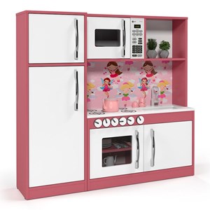 Cozinha Infantil Diana com Geladeira em MDF Branco/Rosa - Ofertamo