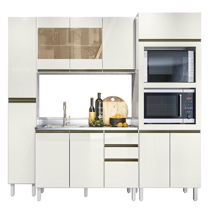 Cozinha de Canto Modulada Kali Premium 11 Peças Branco/Arezzo Rústico -  Nicioli - PRMoveis