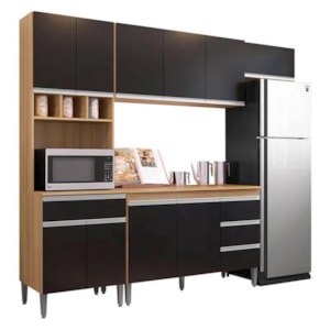 Cozinha Modulada Andréia 5 Peças 240cm Amêndoa/Preto - AJL Móveis