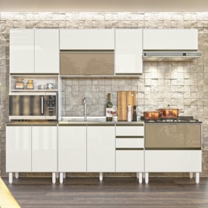 Cozinha de Canto Modulada Kali Premium 11 Peças Branco/Arezzo Rústico -  Nicioli - PRMoveis