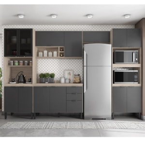 Cozinha Modulada Composição 1 Firenze 5 Peças Avena/Grafito - Demóbile