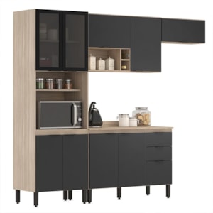 Cozinha Modulada Composição 6 Firenze 4 Peças Avena/Grafito - Demóbile