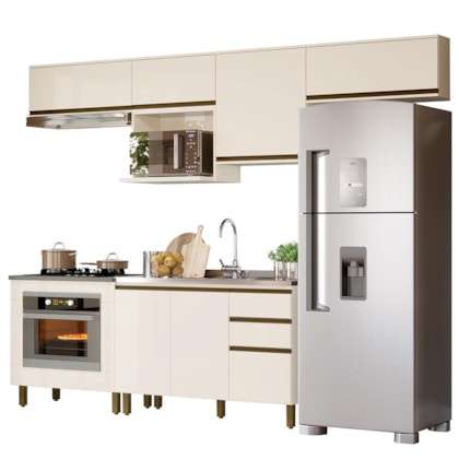 Cozinha Modulada Connect 7 Peças Off White com Balcão Forno - Móveis Henn