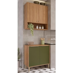 Cozinha Modulada Divina 2 Peças com Armário Aéreo e Balcão 80cm Freijó/Verde - MGM