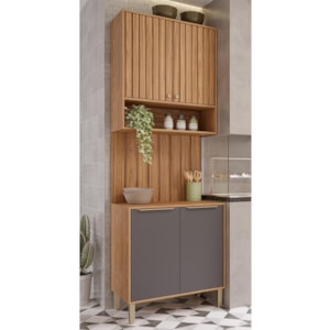 Cozinha Modulada Divina 3 Peças com Armário Aéreo, Balcão 80cm e Painel Ripado Freijó/Titânio - MGM