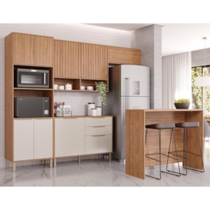 Cozinha Modulada Divina 5 Peças com Torre Quente 2 Fornos e Ilha Gourmet Freijó/Off White - MGM