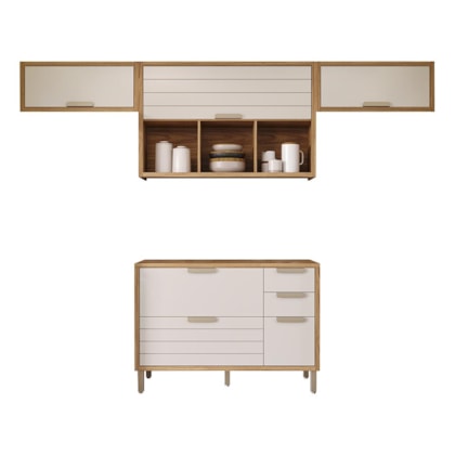 Cozinha Modulada Eloise 4 Peças Armário Aéreo 120cm com Nichos Freijó/Off White - MGM