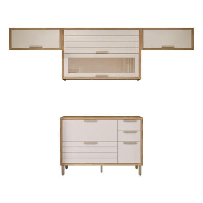 Cozinha Modulada Eloise 4 Peças Armário Aéreo 120cm Freijó/Off White com Vidro - MGM