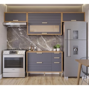 Cozinha Modulada Eloise 4 Peças Armário Aéreo 120cm Freijó/Titânio com Vidro - MGM