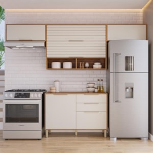 Cozinha Modulada Esplêndida 4 Peças Armário Aéreo 120cm com Nichos Freijó/Off White - MGM