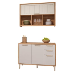 Cozinha Modulada Estela 2 Peças Armário Aéreo e Balcão 120cm Freijó/Off White com Tampo MDF - MGM