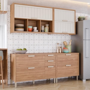 Cozinha Modulada Estela 4 Peças com Armário Aéreo 120cm e 80cm Freijó/Off White - MGM