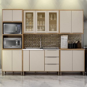 Cozinha Modulada Itália 5 Peças com Paneleiro Profundo Torre Quente 2 Fornos Cinamomo/Off White - Valdemóveis