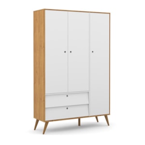 Dormitório Completo Infantil Retrô Gold 3 Portas, Cômoda com Porta, Berço e Colchão D18 Branco Soft/Freijó/Eco Wood - Matic Móveis 