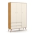 Dormitório Completo Infantil Retrô Gold 3 Portas, Cômoda com Porta, Berço e Colchão D18 Off White/Freijó/Eco Wood - Matic Móveis 