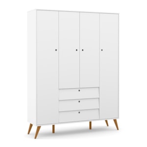 Dormitório Completo Infantil Retrô Gold 4 Portas, Cômoda com Porta, Berço e Colchão D18 Branco Soft/Eco Wood - Matic Móveis