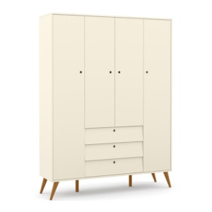 Dormitório Completo Infantil Retrô Gold 4 Portas, Cômoda com Porta, Berço e Colchão D18 Off White/Eco Wood - Matic Móveis