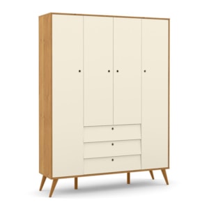 Dormitório Completo Infantil Retrô Gold 4 Portas, Cômoda com Porta, Berço e Colchão D18 Off White/Freijó/Eco Wood - Matic Móveis