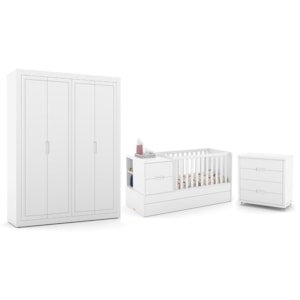 Dormitório Completo Infantil Tutto New 4 Portas, Cômoda 4 Gavetas, Berço Multifuncional Formare Branco Soft e Colchões D18 e D33 - Matic Móveis