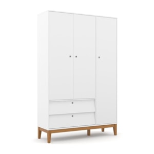 Dormitório Completo Infantil Unique 3 Portas, Cômoda 6 Gavetas, Berço Branco Soft/Eco Wood e Colchão - Matic Móveis 