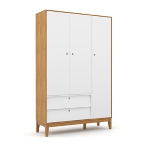 Dormitório Completo Infantil Unique 3 Portas, Cômoda 6 Gavetas e Berço Branco Soft/Freijó/Eco Wood - Matic Móveis 