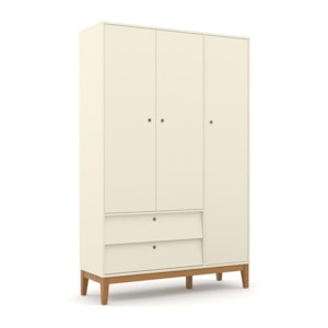 Dormitório Completo Infantil Unique 3 Portas, Cômoda com Porta, Berço Off White/Eco Wood e Colchão - Matic Móveis 