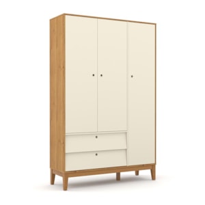 Dormitório Completo Infantil Unique 3 Portas, Cômoda com Porta, Berço Off White/Freijó/Eco Wood e Colchão - Matic Móveis 