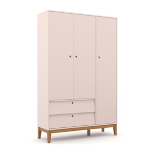 Dormitório Completo Infantil Unique 3 Portas, Cômoda com Porta, Berço Rosê/Eco Wood e Colchão - Matic Móveis 