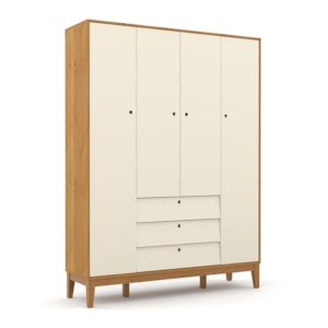 Dormitório Completo Infantil Unique 4 Portas, Cômoda 6 Gavetas, Berço Off White/Freijó/Eco Wood e Colchão - Matic Móveis 