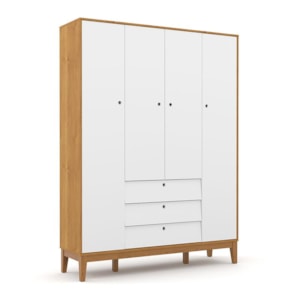 Dormitório Completo Infantil Unique 4 Portas, Cômoda 6 Gavetas e Berço Branco Soft/Freijó/Eco Wood - Matic Móveis 