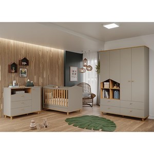 Dormitório Infantil Casinha Guarda Roupa, Cômoda 1 Porta e Berço Mimo Fendi/Nature - Permóbili Baby