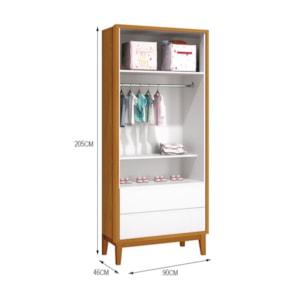 Dormitório Infantil Classic 2 Portas, Cômoda 1 Porta, Berço Branco/Savana com Pés Amadeirado e Colchão - Reller Móveis